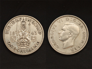 【イギリス】 1943年 Shilling シリング 銀貨 世界大戦戦時下