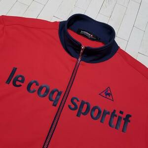 【デサント製】◎ le coq sportif GOLF ルコック ゴルフ/ 長袖 ワンポイント刺繍&BIGプリントロゴ ジップジャケット　SIZE： L　レッド