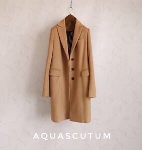 超高級 極美品 Aquascutum セレブ御用達モダンチェスターコート ベージュカラー ドレスカバー付き アクアスキュータム イタリア産生地