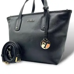 良品 963 FURLA デイジー 2way ハンドバッグ レザー ブラック