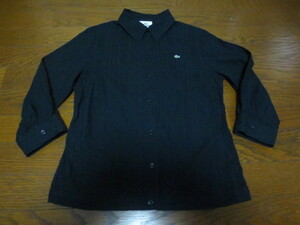 ＬＡＣＯＳＴＥ　ラコステ　ハンパ袖　コットン　立体ストライプシャツ　胸ロゴマーク入り　４０　黒　日本製