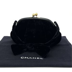 1円 極美品 CHANEL シャネル ココマーク がま口 リボン ベロア ハンド バッグ eK0130A