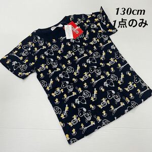 新品61228 130cm 黒総柄プリント　スヌーピーSNOOPY プリント半袖Tシャツ　PEANUTS