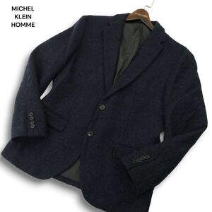 MICHEL KLEIN HOMME ミッシェルクラン オム 秋冬 ウール ツイード★ テーラード ジャケット Sz.51　メンズ 紺 定価4.1万　A4T13425_C#N