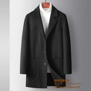 15万 ビジネスコート 超美品*メンズコート 新品 ロングコート 高級ウール セレブ*WOOL 厚手 紳士スーツ ジャケット 秋冬 上品 ブラック XL