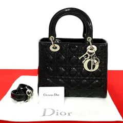 極 美品 Christian Dior ディオール レディディオール カナージュ エナメル パテント レザー 2way ハンドバッグ ショルダーバッグ 黒 25867