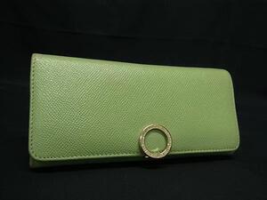 1円 ■美品■ BVLGARI ブルガリブルガリ レザー 二つ折り 長財布 ウォレット 札入れ 小銭入れ レディース ライトグリーン系 BI7826