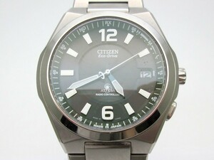 1000円スタート 腕時計 CITIZEN シチズン ATTESA アテッサ ECO-DRIVE H416-T008551 電波ソーラー ブラック文字盤 デイト メンズ SKS D718