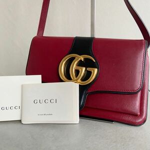 1円 【 極美品 】 グッチ GUCCI ショルダーバッグ GG マーモント ゴールド 金具 赤 黒 レッド ブラック レザー 斜め掛け 肩掛け 付属品付き