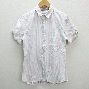 X★ ビームス/BEAMS 裏地ストライプ 半袖シャツ【S】MENS/66【中古】■