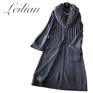 A11◆極美品 レリアン Leilian 大きいサイズ 11 L 前後 ゆったり カシミヤ ウール 2way ニット コート ジャケット 羽織り ストレッチ 秋冬