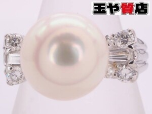 パール9.2ミリ ダイヤ0.39ct デザイン リング 11号弱 pt900 プラチナ