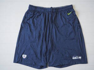 ☆送料無料☆ NIKE ナイキ USA直輸入 古着 NFL SEATTLE SEAHAWKS シアトル・シーホークス ロゴ DRI-FIT ハーフパンツ メンズ ネイビー 中古