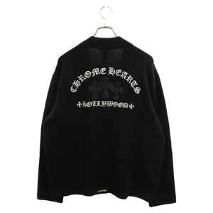 CHROME HEARTS クロムハーツ SAILIN ON CARDIGAN レザーパッチ付きカシミアニットカーディガン L ブラック