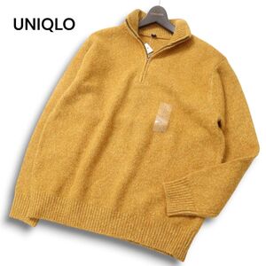 【新品 未使用】 UNIQLO ユニクロ 秋冬 ウール混 スフレヤーン ハーフジップ ニット セーター Sz.L　メンズ 黄色　C4T10705_B#K