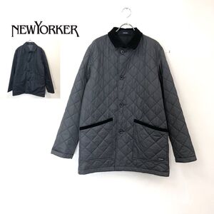 1I2305-O-N◆NEWYORKER ニューヨーカー リバーシブルキルティングジャケット コーデュロイ襟◆sizeL ブラック ポリエステル ナイロン