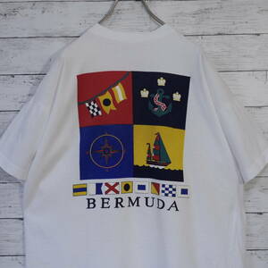 90s Bermuda イギリス バミューダ諸島 スーベニアT アートT お土産 クルーネック 半袖 Tシャツ L ホワイト 白 20202801