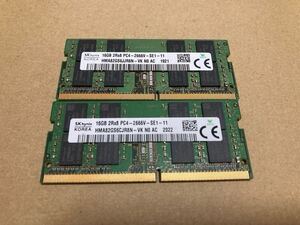 16GBx2枚 合計32GB DDR4 2666 PC4-21300 SK hynix ノートPC用メモリ SO-DIMM 管理25J21