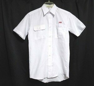 N7045:未使用 汚れ有 JAL 日本航空 旧モデル メンズ半袖シャツ/白/37/ロゴ刺繍 ：35
