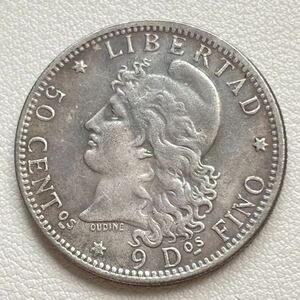 アルゼンチン 硬貨 古銭 連邦共和国 1882年 太陽 花輪 旗 繋ぐ手 自由 1ペソ コイン 重12.30g 銀貨 