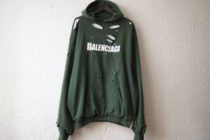 21SS CAPS DESTROYED HOODIE デストロイ加工ロゴミディアムフリースパーカー / BALENCIAGA(バレンシアガ)