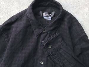 AD2015 BLACK COMME des GARCONS グラデーション加工 長袖シャツ M コムデギャルソン メンズ ギンガムチェック 黒 ブラック