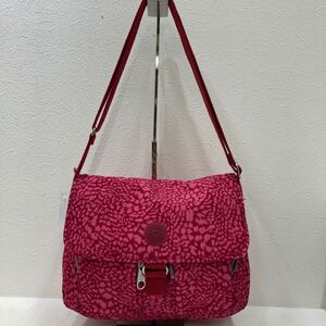 □44-1971　Kipling キプリング 　ショルダーバッグ　斜め掛けバッグ　レディース　チャーム付　カジュアル　軽量　ナイロン　総柄