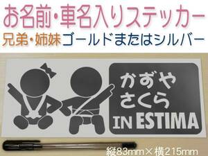 ●兄弟　名入れ　車名入り　ベビーインカーステッカー　男女12種類イラスト　金か銀色選べる　 301