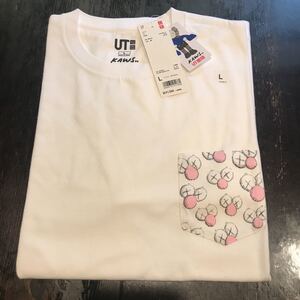 カウズ ユニクロ Tシャツ サイズ L 新品 0607購入 00 ホワイト 白 ポケット付