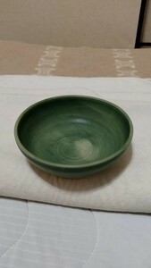 皿　陶器　骨董　アンティーク　グリーン　17cm×7cm