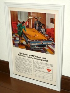 1965年 USA 60s 洋書雑誌広告 額装品 AMF Billiard Table ビリヤード台 (A4size) / 検索用 店舗 ガレージ ディスプレイ 看板 サイン