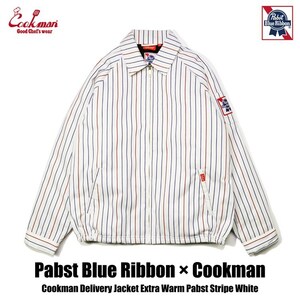 Lサイズ Cookman クックマン Delivery Jacket Pabst Stripe White デリバリージャケット EX Warm パブスト ストライプ 白色