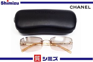 1円【CHANEL】美品 シャネル サングラス ココマーク ラインストーン 4093-B クリアブラウン系 ゴールドカラー アクセサリー ケース付