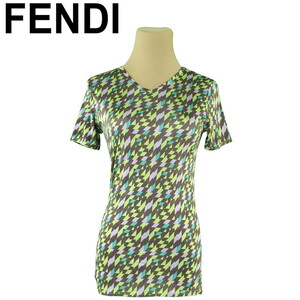 フェンディ Tシャツ 半袖 カットソー トップス レディース ♯44サイズ Vネック FF柄 FENDI 中古