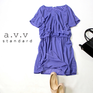 ☆☆ 美品 イトキン a.v.v standard アーヴェヴェ ☆☆ ゆったり 可愛い♪ ラメ ボーダーライン ストレッチ ワンピース 38号 M 夏 20C09