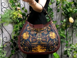 ●超美品●TORY BURCH トリーバーチ●ロゴ型押し●花柄●ナイロン カーフ レザー 本革●ハンド バッグ●マルチカラー●G金具●B5●Js47300