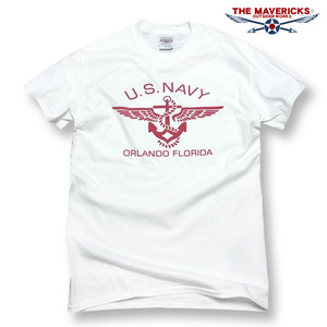 Tシャツ M メンズ ミリタリー 半袖 US NAVY 米海軍 錨マーク MAVERICKS ブランド ホワイト ボルドー