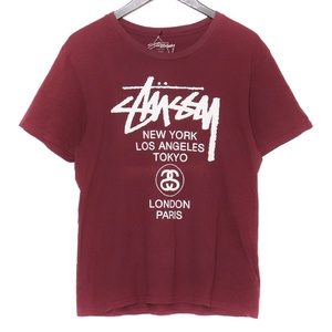 STUSSY ワールドツアーTシャツ Lサイズ ボルドー 1903536 ステューシー 半袖カットソー world tour tee ビッグロゴ