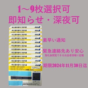 ANA 株主優待 即通知 選択可 1枚 2枚 3枚 4枚 5枚 6枚 7枚 8枚 9枚 2024年11月30日迄 全日空 株主優待券