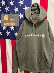 ★Carhartt★カーハート★スウェットパーカー★プルオーバー★裏起毛★プリントロゴ★モスグリーン★カーキ★Lサイズ★103873 387★