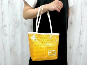 極美品 FENDI フェンディ パイソン ハンドバッグ ショルダーバッグ バッグ レザー 山吹色×白 75165Y