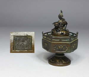 ●江戸期頃　中尾宗貞制造　古銅　獅子香炉　香道具・仏教美術
