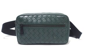 定価19.8万 美品 BOTTEGA VENETA ボッテガヴェネタ イントレチャート ベルトバッグ 601062 カーフ レザー グリーン クロスボディバッグ