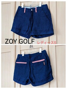 ZOY レディース36 ゾーイ ゴルフ リネン ショートパンツ S相当 ダークブルー