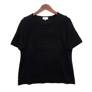 カルヴェン CARVEN Cロゴ 刺繍 サマーニット セーター 半袖 シルク混 ブラック 黒 44 大きいサイズ レディース