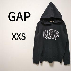 【GAP】ギャップ（XXS）ビックロゴパーカー＊ゆるダボ＊アメカジ＊裏起毛＊黒