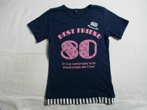 BD658【関西ファッション連合】プリント　半袖　Ｔシャツ　女児　濃青　150
