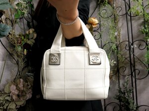 ●超美品●CHANEL シャネル●チョコバー●ココマーク●キャビアスキン レザー 本革●ミニ ハンド バッグ●オフホワイト●SV金具●Js53754