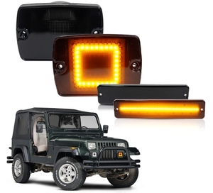 ②【送料無料】ジープラングラー Jeep Wrangler LEDデイライトウィンカー・サイドマーカーセット スモークレンズ デイライト 純正互換