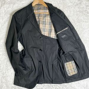 廃盤希少/ストレッチ◎バーバリーブラックレーベル テーラードジャケット ノバチェック ロゴボタン 黒 BURBERRY BLACK LABEL メンズ M 春夏